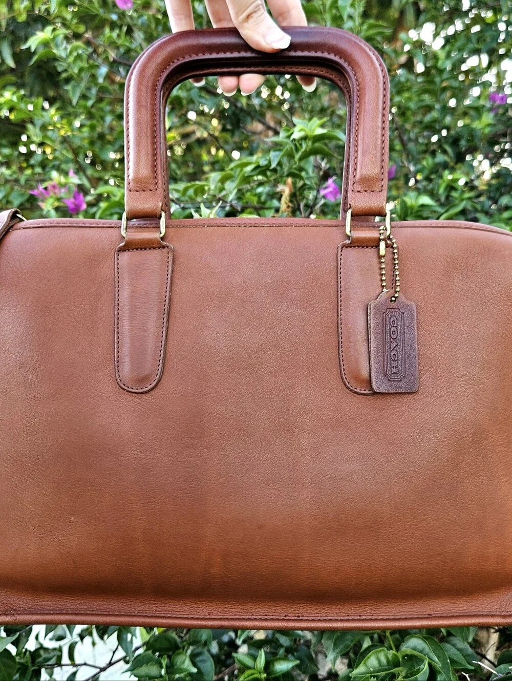 Vintage Coach Slim Satchel British Tan Leather Pre-1994 USA Hangtag